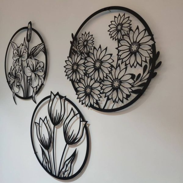 (3 Pcs Set )3d Floral Abstract Wooden Wal