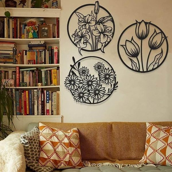 (3 Pcs Set )3d Floral Abstract Wooden Wal