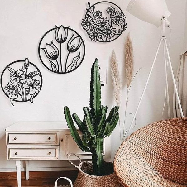 (3 Pcs Set )3d Floral Abstract Wooden Wal