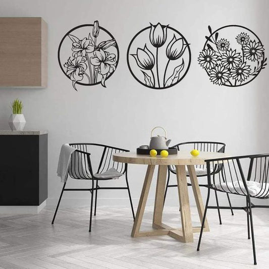 (3 Pcs Set )3d Floral Abstract Wooden Wal