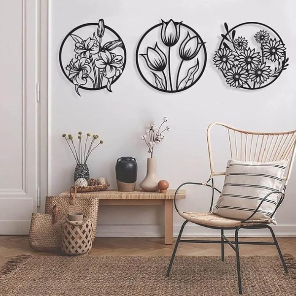 (3 Pcs Set )3d Floral Abstract Wooden Wal