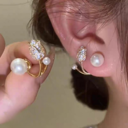 Beautiful Pearl Zircon Korean Flower Earrings