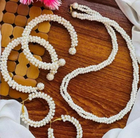 Jewelry Set ,kangan, Mala & Earrings Pearl Set